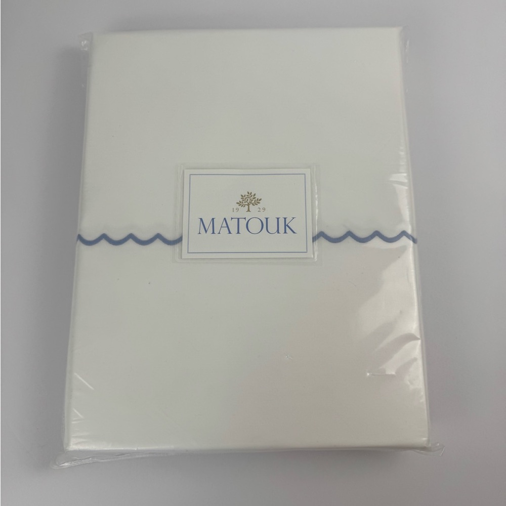 Matouk Astrid Cotton Percale Full/Queen Duvet Cover Set White/Blue - NWT $750